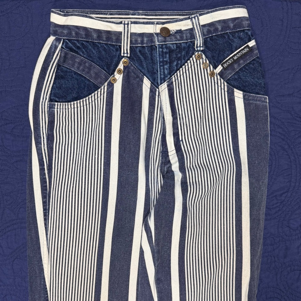 Rocky Mountain Vintage Striped Western Jeans Blue White High Rise 25x34 USA